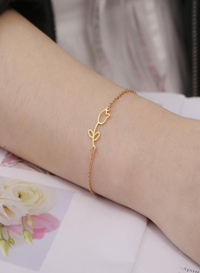 UNIFT Tulip Charm Bracelet for Women Stainless Steel Dainty Elegant Tulip Flower Bracelets Tulip Jewelry Mother's Day Gifts (gold) - Image 2